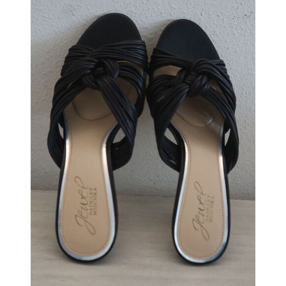 Jewel Badgley Mischka Women's Sz 5 Black Leather Mia Evening Slide Sandals - Picture 2 of 16